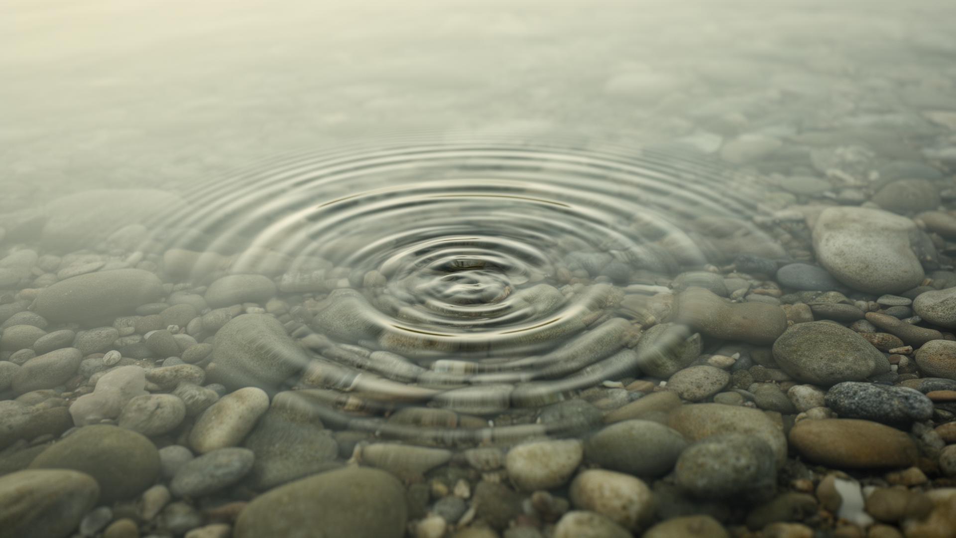Concentric ripples on still water over river stones
